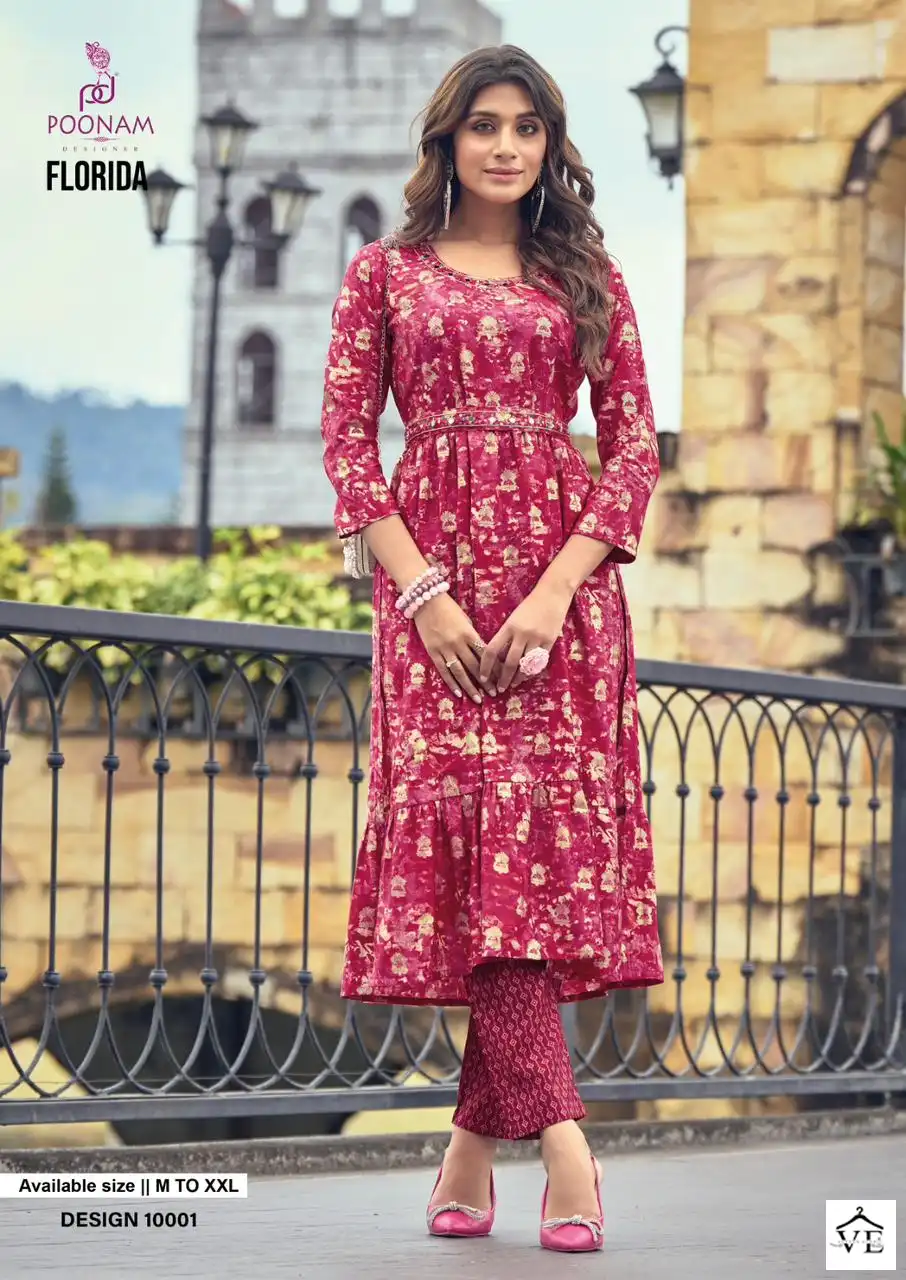 Poonam Designer Florida Pure Viscose Wholesale Nayra Cut Kurti Pant Catalog — Wholesale Kurtis, MPA wholesale from Surat - Gallery Image 3