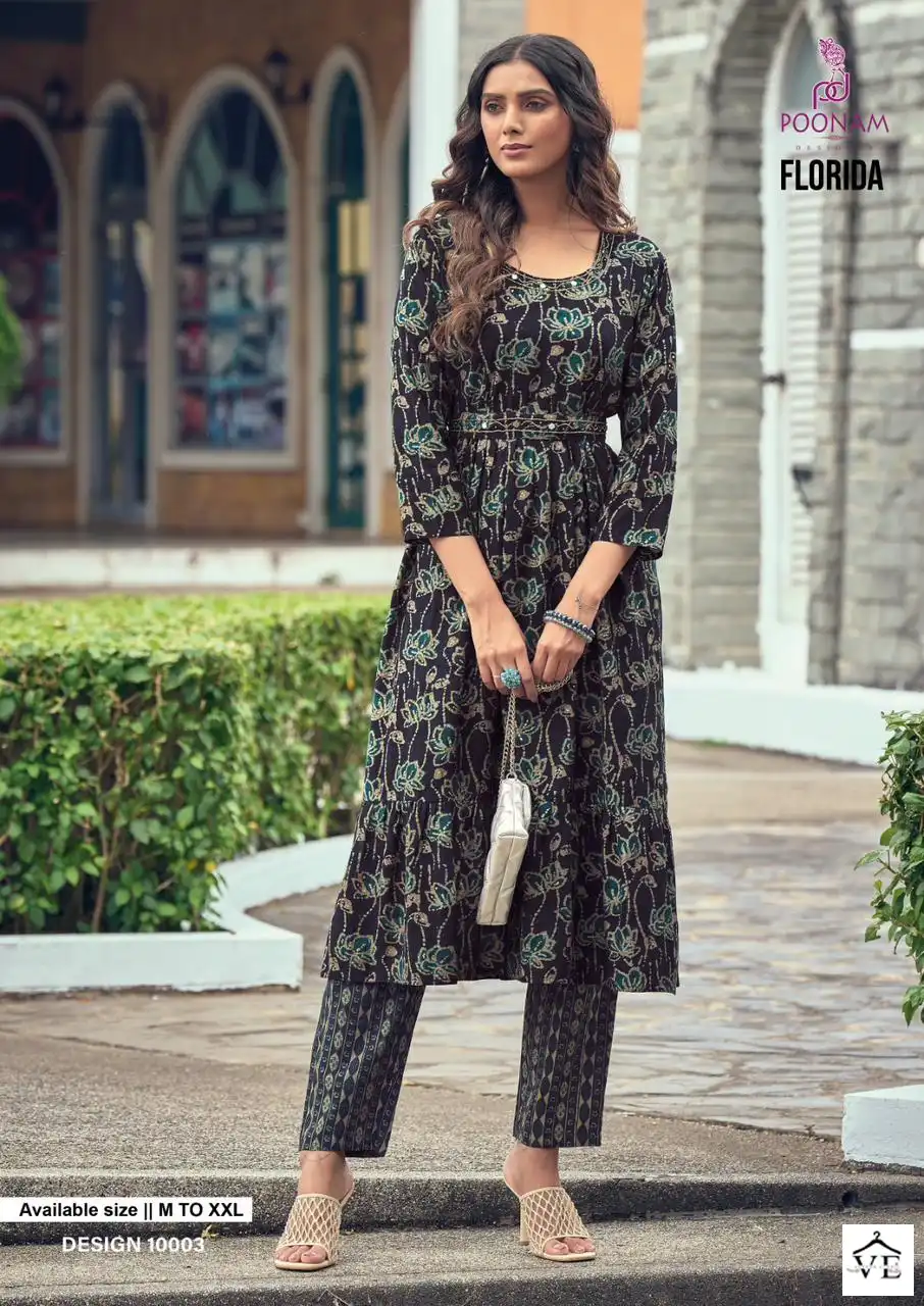 Poonam Designer Florida Pure Viscose Wholesale Nayra Cut Kurti Pant Catalog — Wholesale Kurtis, MPA wholesale from Surat - Gallery Image 4