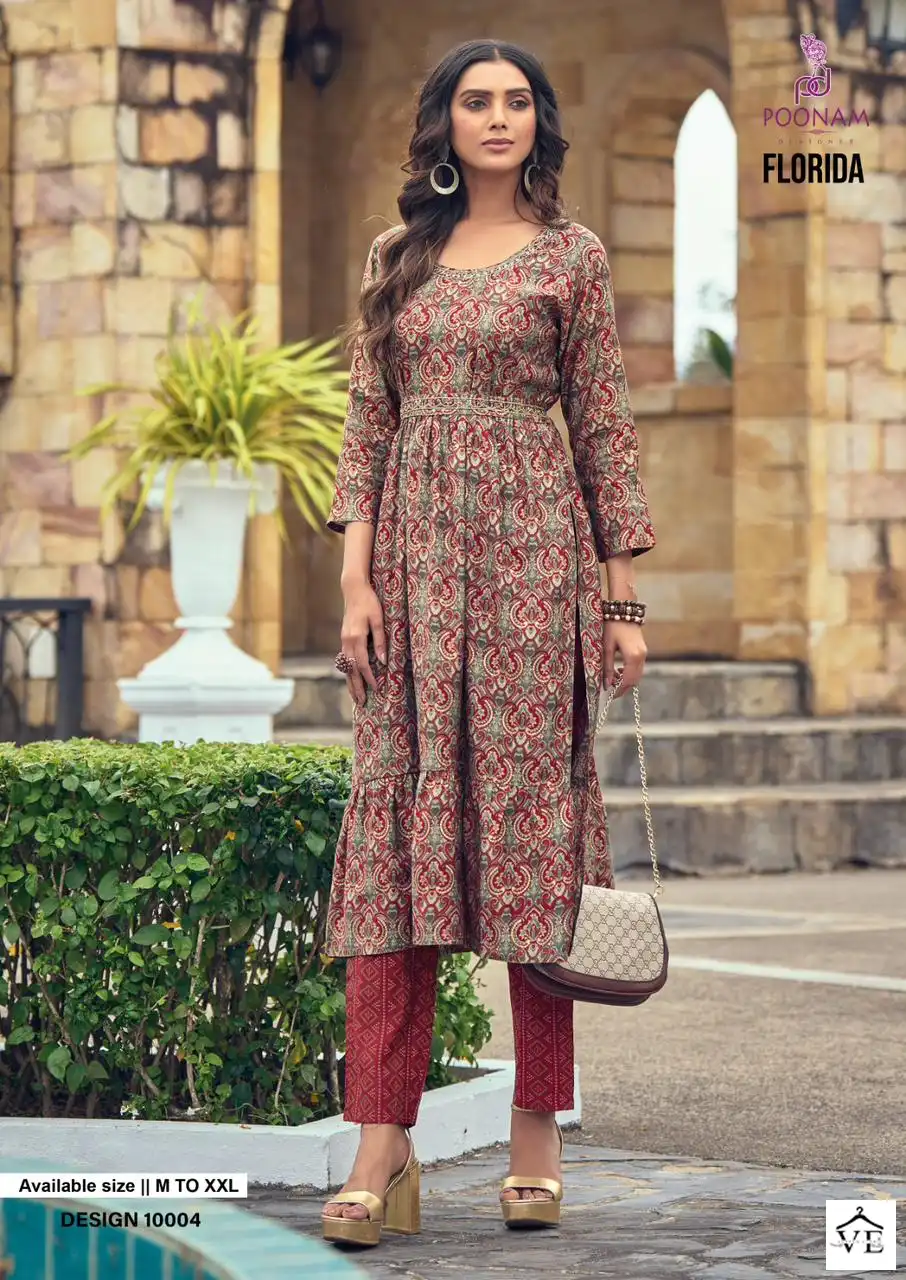 Poonam Designer Florida Pure Viscose Wholesale Nayra Cut Kurti Pant Catalog — Wholesale Kurtis, MPA wholesale from Surat - Gallery Image 5