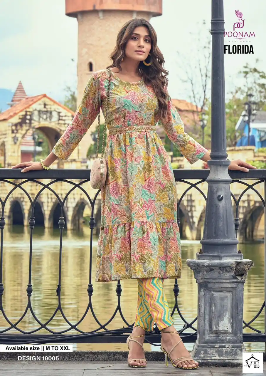 Poonam Designer Florida Pure Viscose Wholesale Nayra Cut Kurti Pant Catalog — Wholesale Kurtis, MPA wholesale from Surat - Gallery Image 6