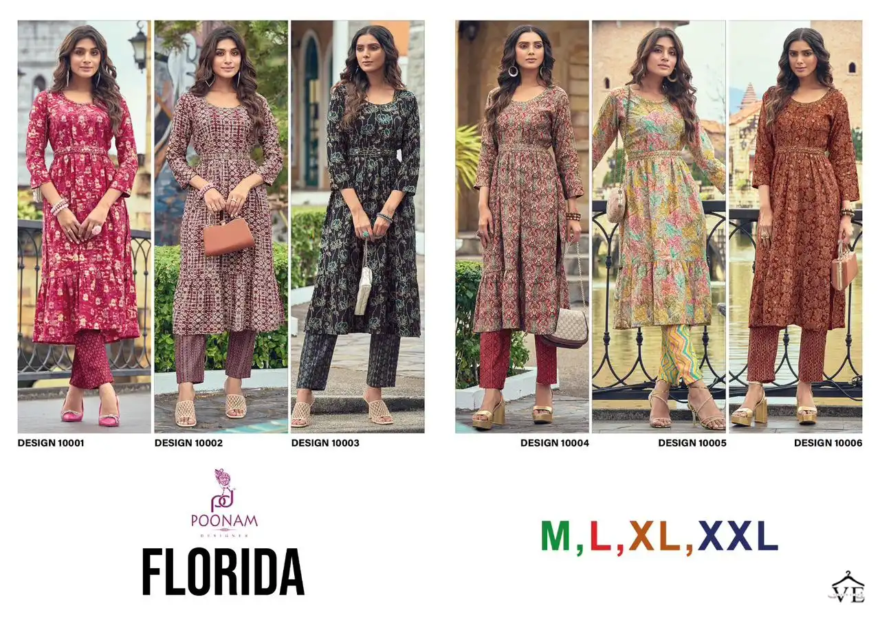 Poonam Designer Florida Pure Viscose Wholesale Nayra Cut Kurti Pant Catalog — Wholesale Kurtis, MPA wholesale from Surat — view 7