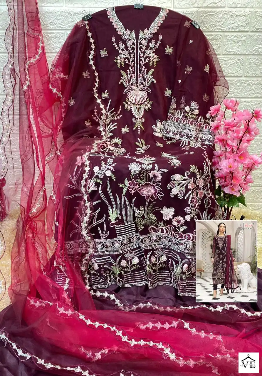 Elaf G-162 Butterfly Net Wholesale Pakistani Suit - Vardan Ethnic