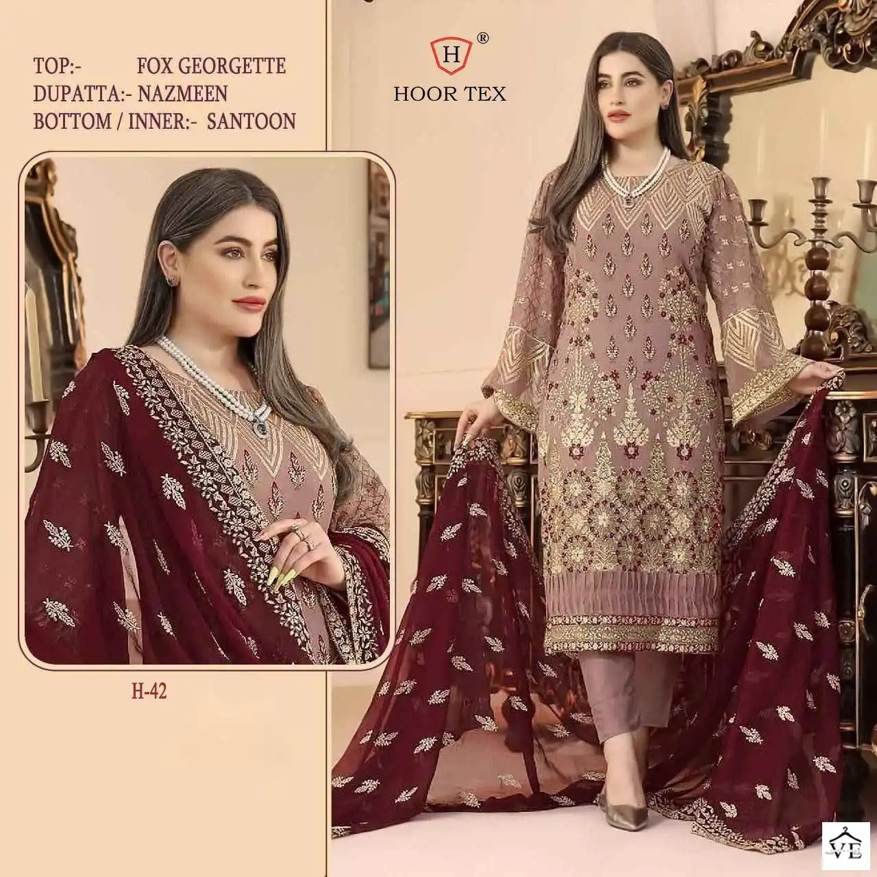 Hoor Tex H-42 Faux Georgette Wholesale Pakistani Suit — Wholesale Salwar Suits, MPA wholesale from Surat - Gallery Image 3