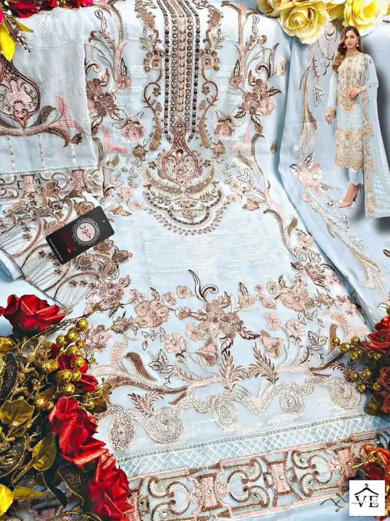 Hoor Tex H-61 Heavy Georgette Wholesale Pakistani Suit Catalog — Wholesale Salwar Suits, MPA wholesale from Surat - Gallery Image 8