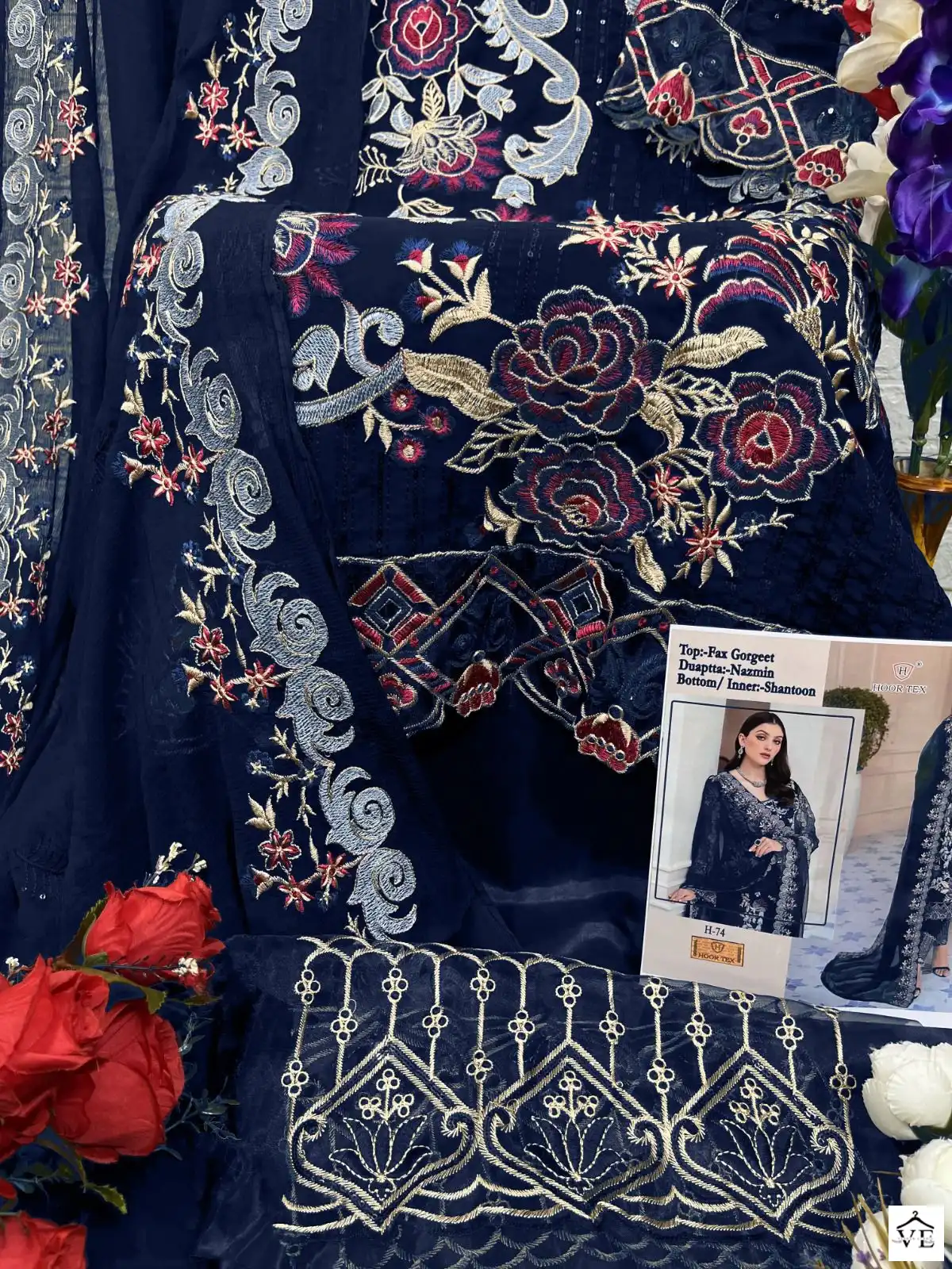 Hoor Tex H-74 Faux Georgette Wholesale Pakistani Salwar Suit Catalog — Wholesale Salwar Suits, MPA wholesale from Surat - Gallery Image 11