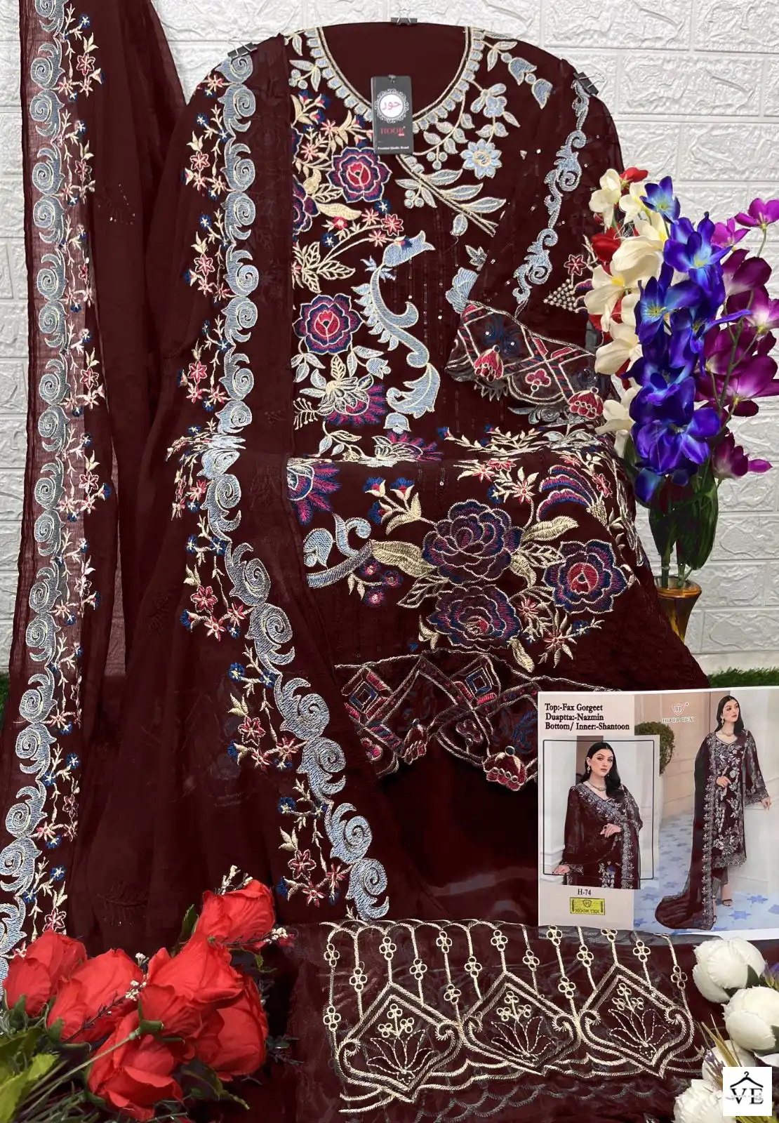 Hoor Tex H-74 Faux Georgette Wholesale Pakistani Salwar Suit Catalog — Wholesale Salwar Suits, MPA wholesale from Surat - Gallery Image 9