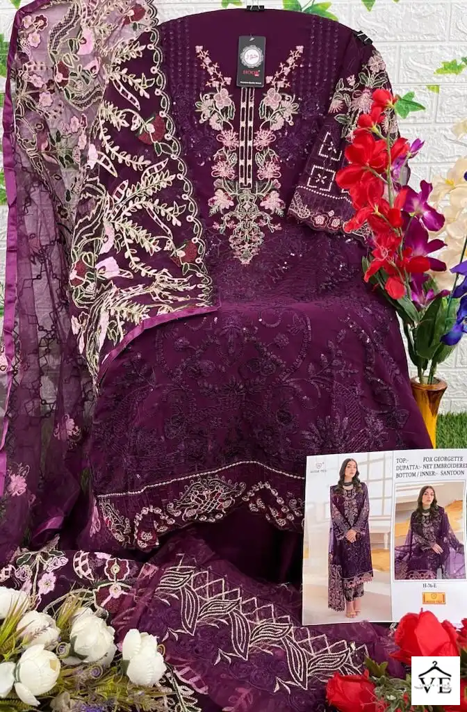 Hoor Tex H-76 Faux Georgette Wholesale Pakistani Suit Catalog — Wholesale Salwar Suits, MPA wholesale from Surat - Gallery Image 3