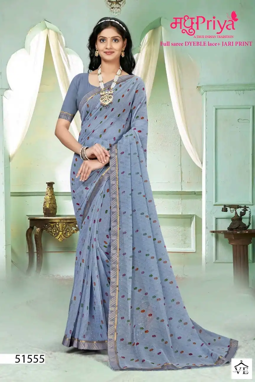 Madhupriya Ira 60 Gm Chiffon Dyeing Wholesale Saree Catalog — Wholesale Sarees, MPA wholesale from Surat - Gallery Image 4