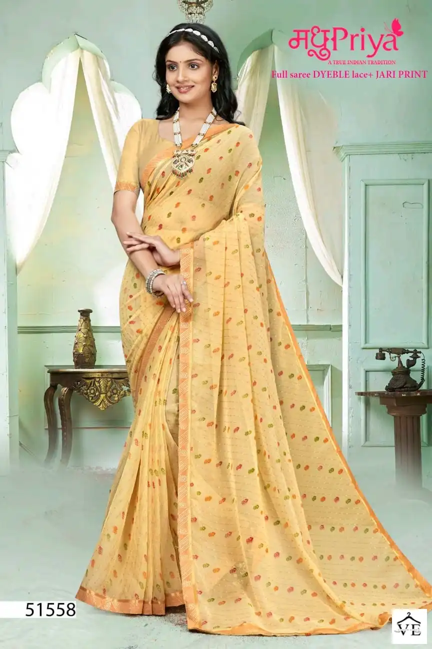 Madhupriya Ira 60 Gm Chiffon Dyeing Wholesale Saree Catalog — Wholesale Sarees, MPA wholesale from Surat - Gallery Image 8