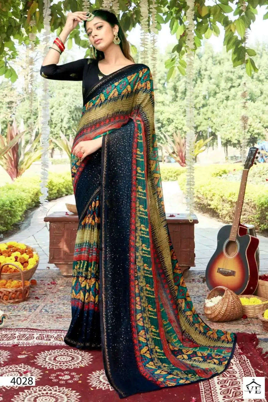 5D Designer Ishanavi Pure Georgette Wholesale Saree Catalog — Wholesale Sarees, MPA wholesale from Surat - Gallery Image 5