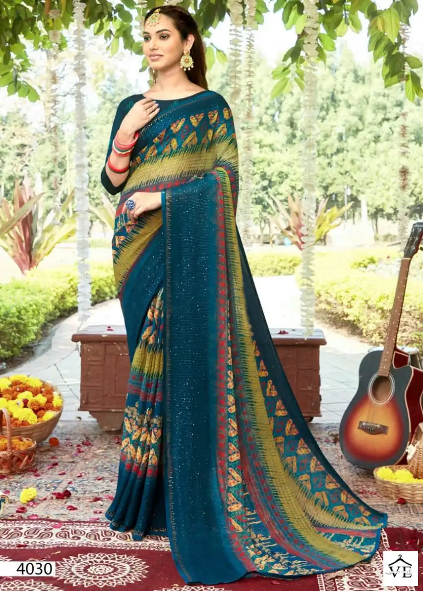 5D Designer Ishanavi Pure Georgette Wholesale Saree Catalog — Wholesale Sarees, MPA wholesale from Surat — view 1
