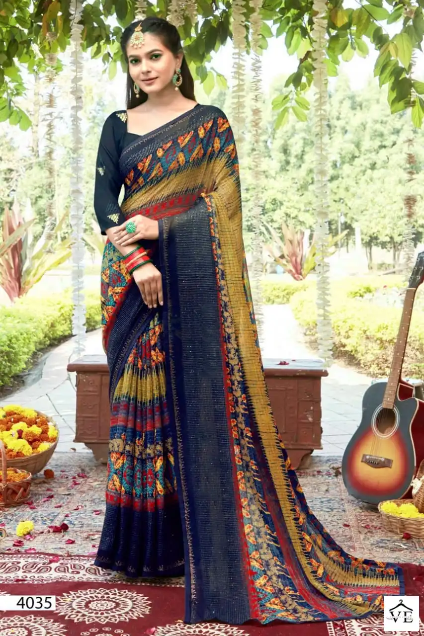 5D Designer Ishanavi Pure Georgette Wholesale Saree Catalog — Wholesale Sarees, MPA wholesale from Surat - Gallery Image 6