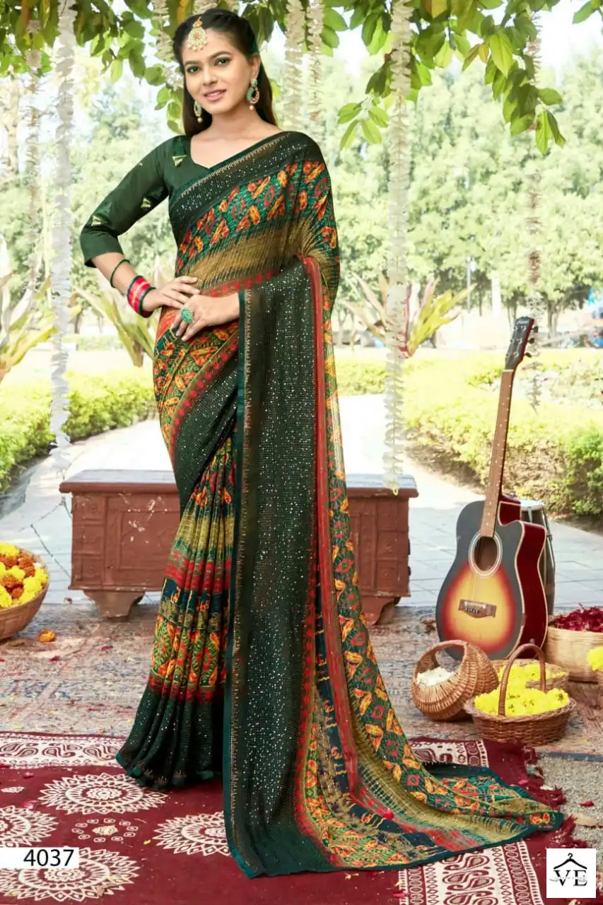5D Designer Ishanavi Pure Georgette Wholesale Saree Catalog — Wholesale Sarees, MPA wholesale from Surat - Gallery Image 8