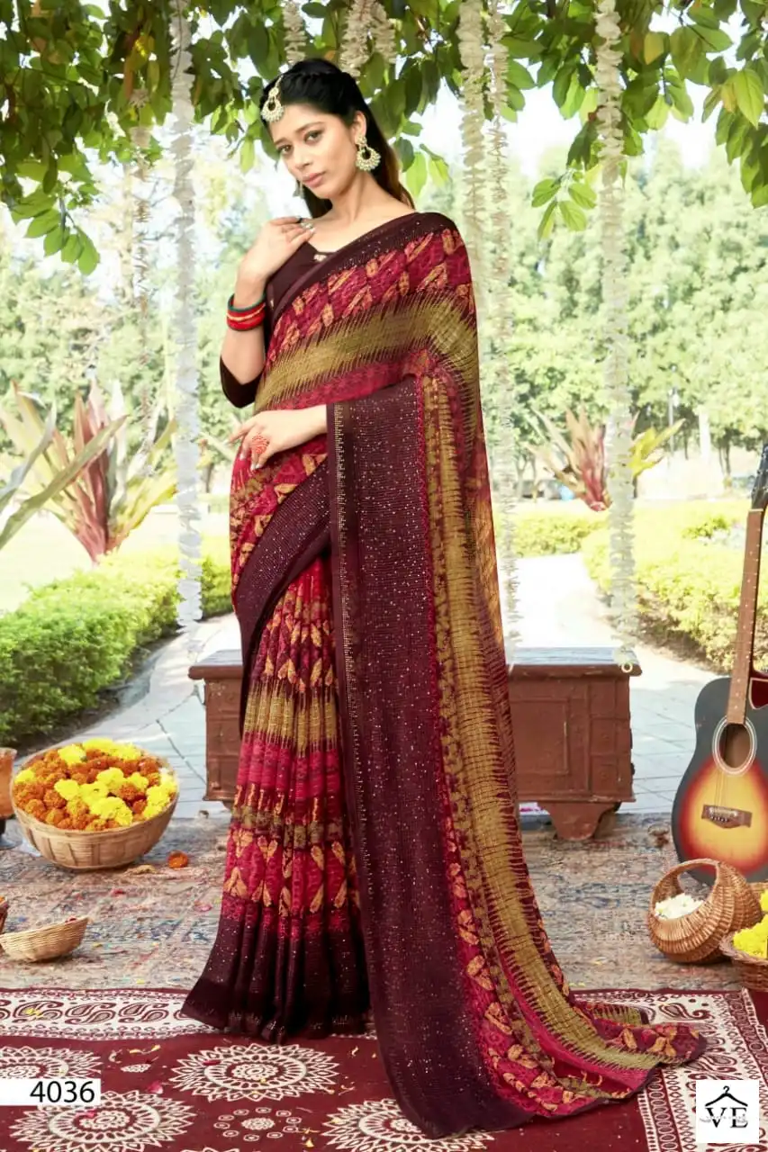5D Designer Ishanavi Pure Georgette Wholesale Saree Catalog — Wholesale Sarees, MPA wholesale from Surat - Gallery Image 2