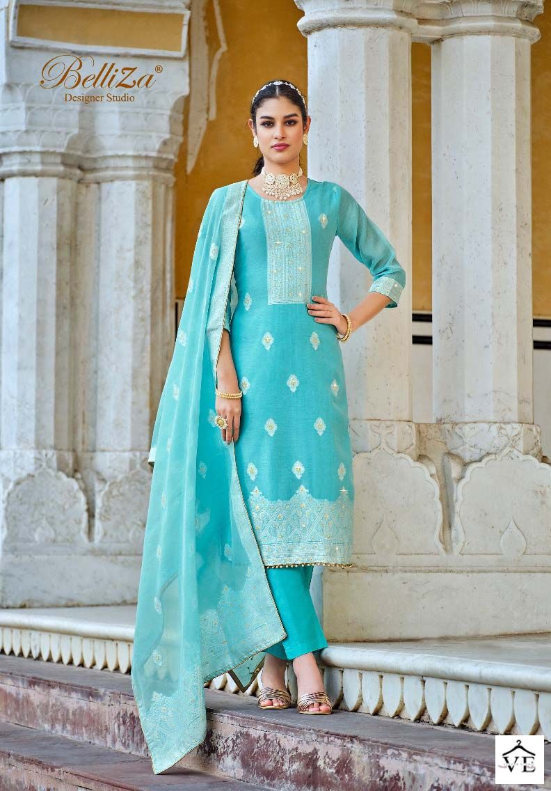 Belliza Designer Ivory Cotton Jacquard Wholesale Salwar Suit Catalog — Wholesale Salwar Suits, MPA wholesale from Surat - Gallery Image 6