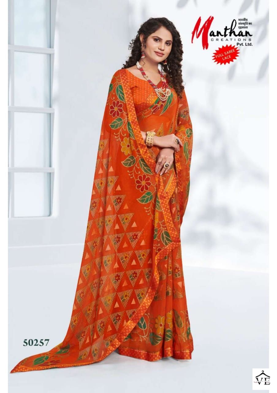 Manthan Jinali Chiffon Brasso Wholesale Saree Catalog — Wholesale Sarees, MPA wholesale from Surat - Gallery Image 8