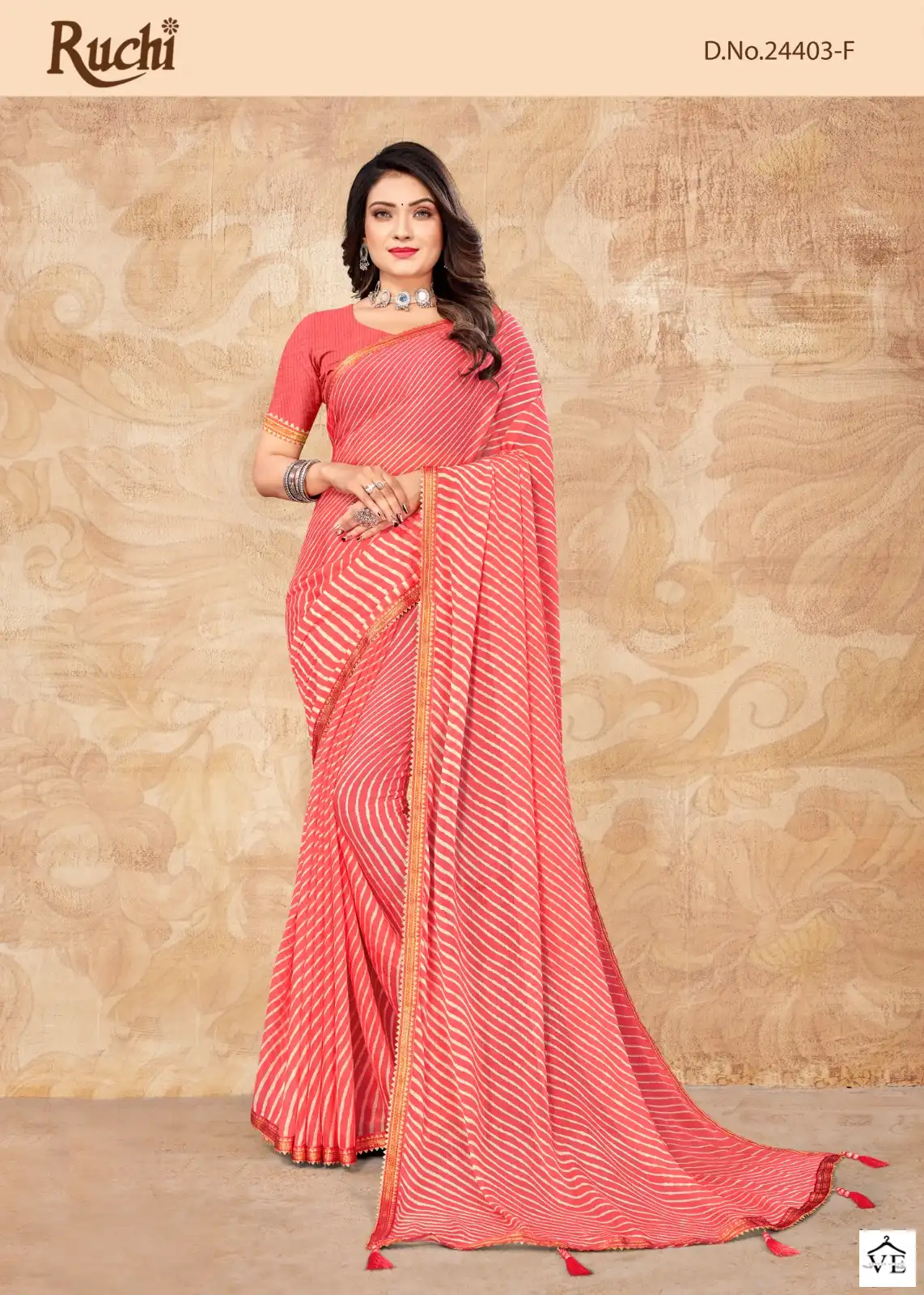 Ruchi Sarees Jalpari Lehriya-6 Chiffon Wholesale Saree Catalog — Wholesale Sarees, MPA wholesale from Surat — view 6