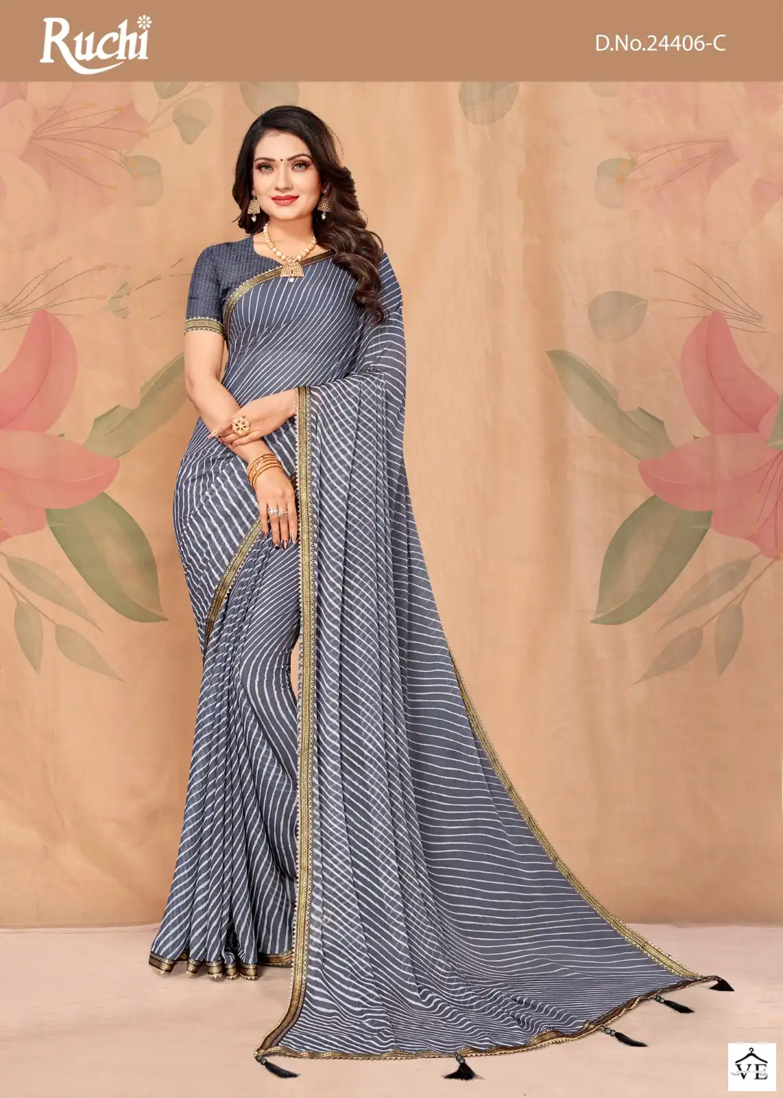 Ruchi SareesJalpari Lehriya-9 Chiffon Wholesale Saree Catalog — Wholesale Sarees, MPA wholesale from Surat - Gallery Image 5