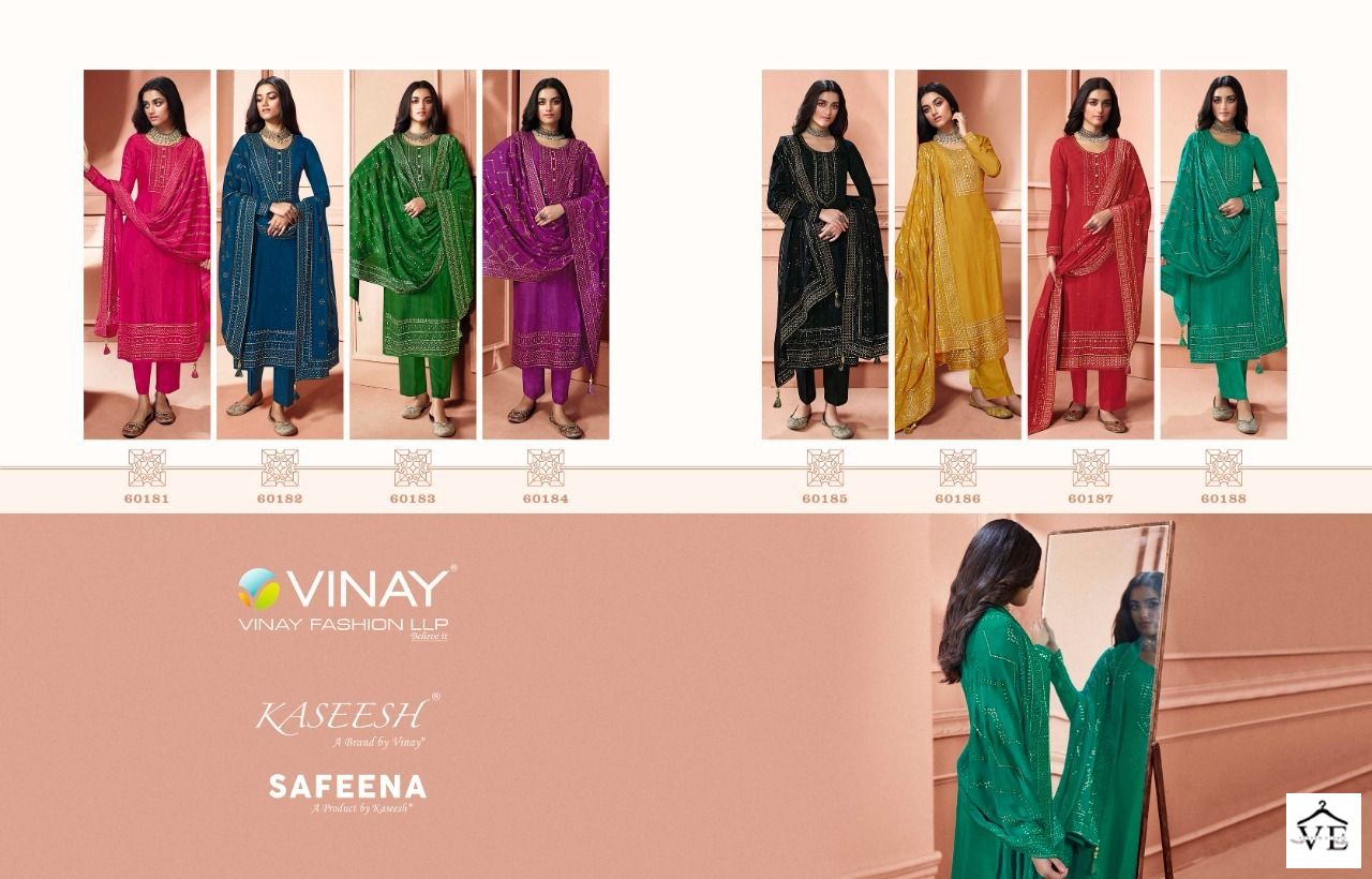 Vinay Fashion Kaseesh -Safeena Dola Wholesale Designer Salwar Suit Catalog — Wholesale Salwar Suits, MPA wholesale from Surat — view 9