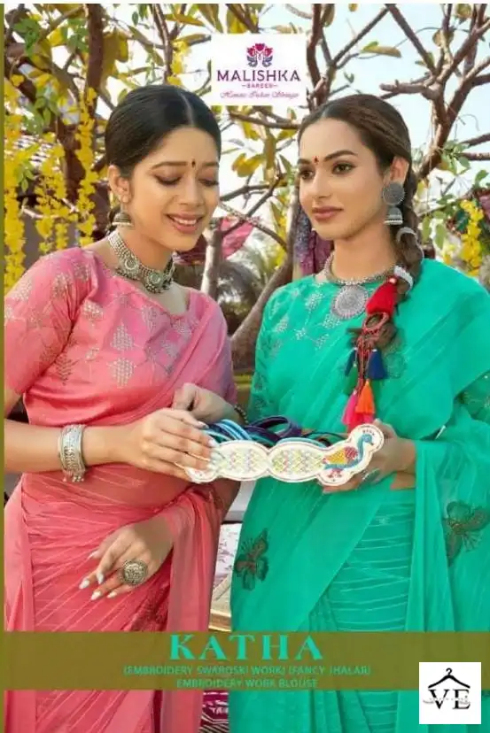 Malishka Katha Simar Self Bright Pattern Dyed Wholesale Saree Catalog — Wholesale Sarees, MPA wholesale from Surat - Gallery Image 8