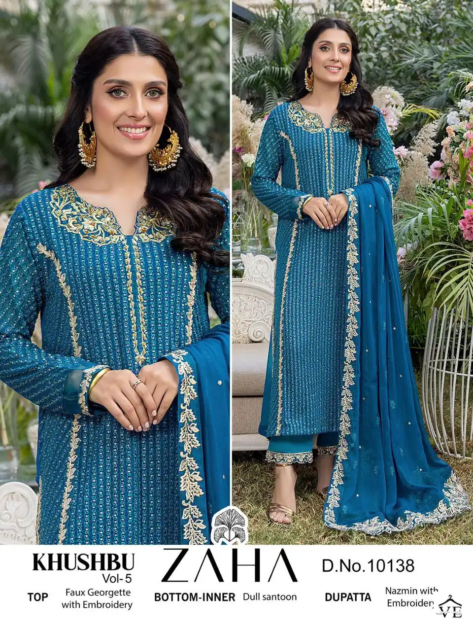 Zaha Khushbu Vol-5 Georgette Wholesale Designer Pakistani Suits Catalog — Wholesale Salwar Suits, MPA wholesale from Surat - Gallery Image 4