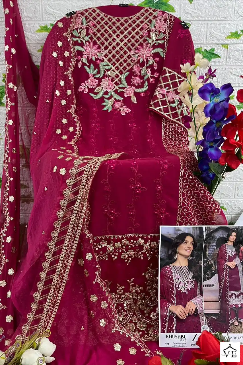 Zaha Khushbu Vol-5 Georgette Wholesale Designer Pakistani Suits Catalog — Wholesale Salwar Suits, MPA wholesale from Surat - Gallery Image 5