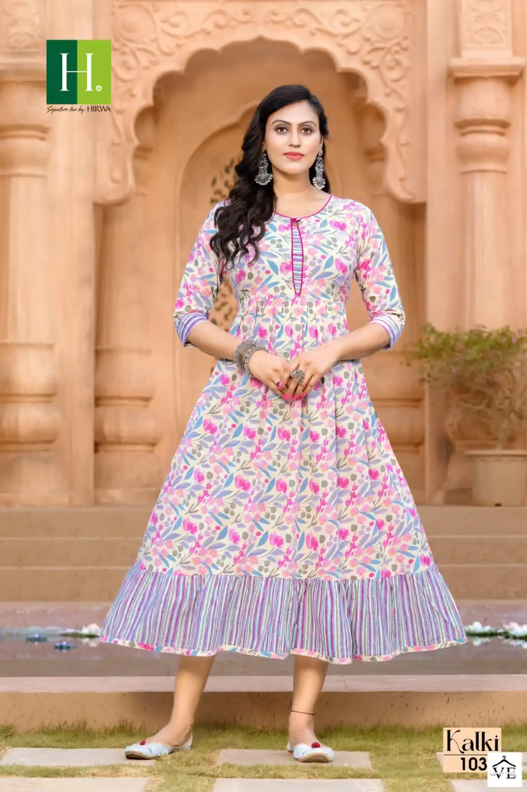 Hirwa Kalki 100% Cotton Cambric Wholesale Long Gown Catalog — Wholesale Kurtis, MPA wholesale from Surat - Gallery Image 3