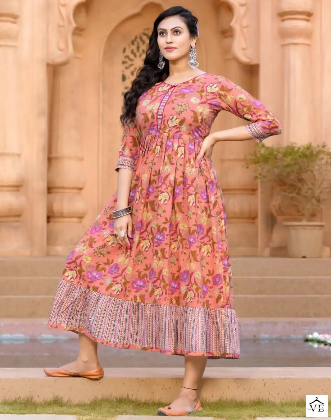 Hirwa Kalki 100% Cotton Cambric Wholesale Long Gown Catalog — Wholesale Kurtis, MPA wholesale from Surat — view 1