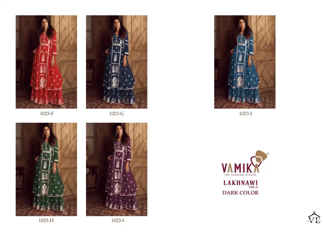 Vamika Lakhnavi Vol 4 Dark Color Heavy Rayon Wholesale Readymade Suit Catalog — Wholesale Salwar Suits, MPA wholesale from Surat — view 6
