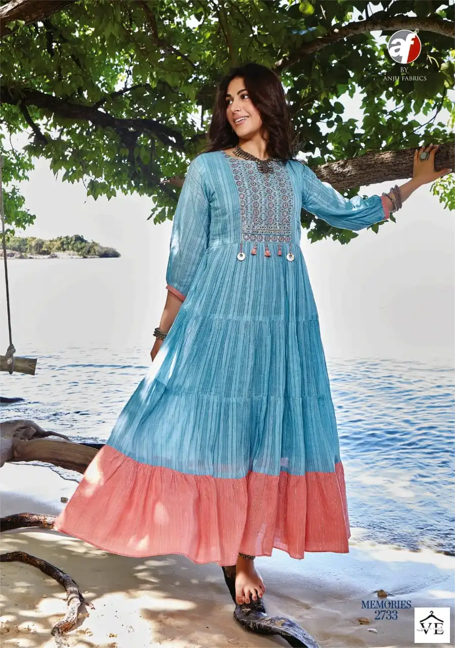 Anju Fabrics Memories Vol 3 Mal Cotton Wholesale Gown Catalog — Wholesale Kurtis, MPA wholesale from Surat — view 3
