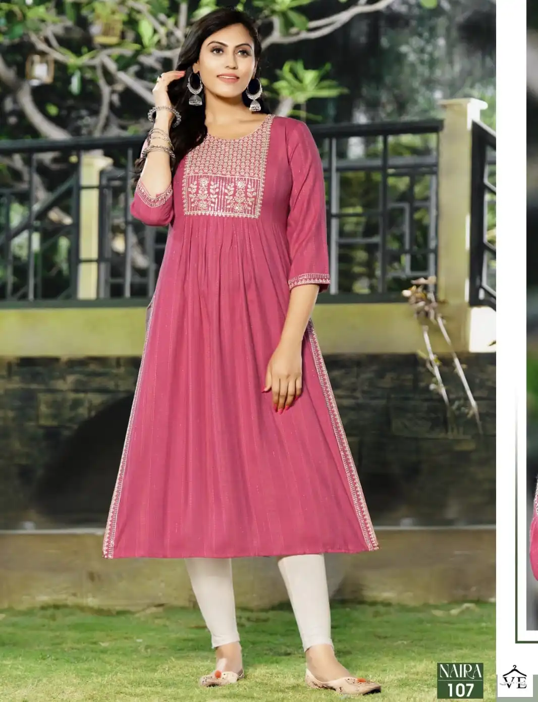 Hirwa Naira Self-Woven Fancy Viscose Rayon Wholesale Nyra Cut Kurti Catalog — Wholesale Kurtis, MPA wholesale from Surat — view 1