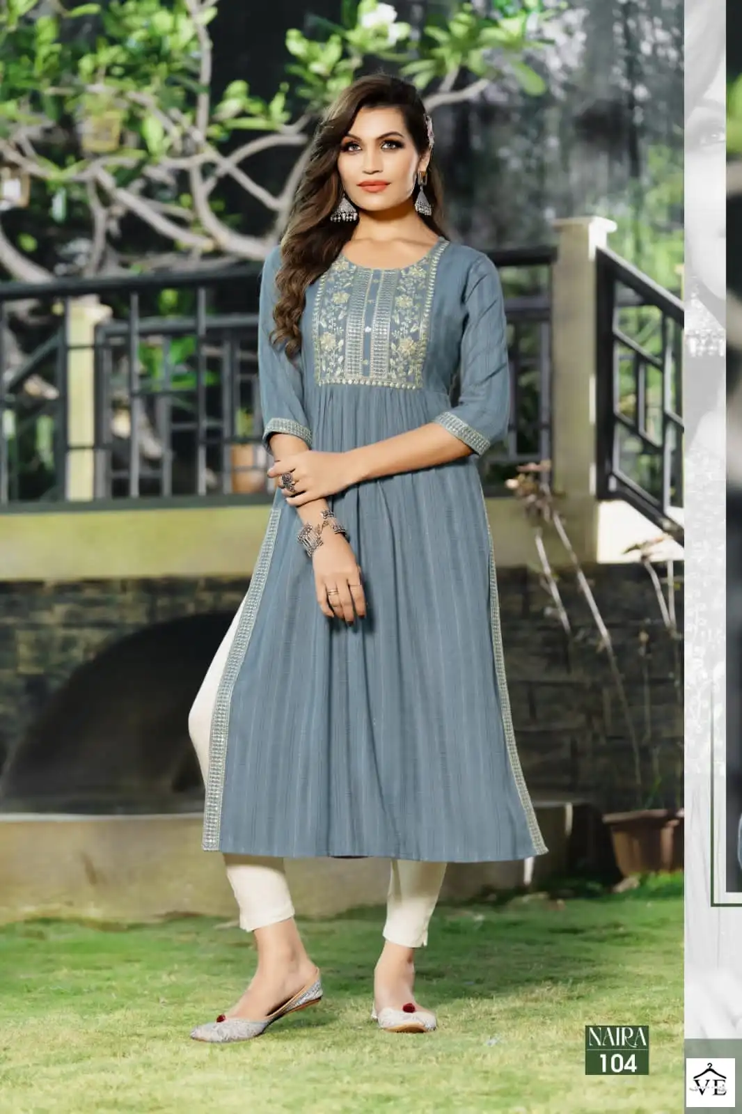 Hirwa Naira Self-Woven Fancy Viscose Rayon Wholesale Nyra Cut Kurti Catalog — Wholesale Kurtis, MPA wholesale from Surat - Gallery Image 2