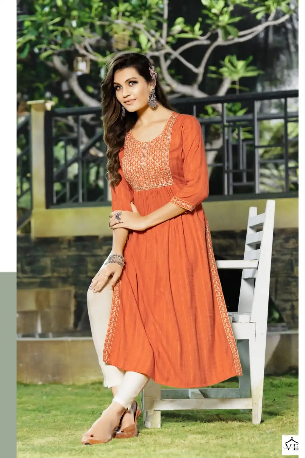 Hirwa Naira Self-Woven Fancy Viscose Rayon Wholesale Nyra Cut Kurti Catalog — Wholesale Kurtis, MPA wholesale from Surat - Gallery Image 3