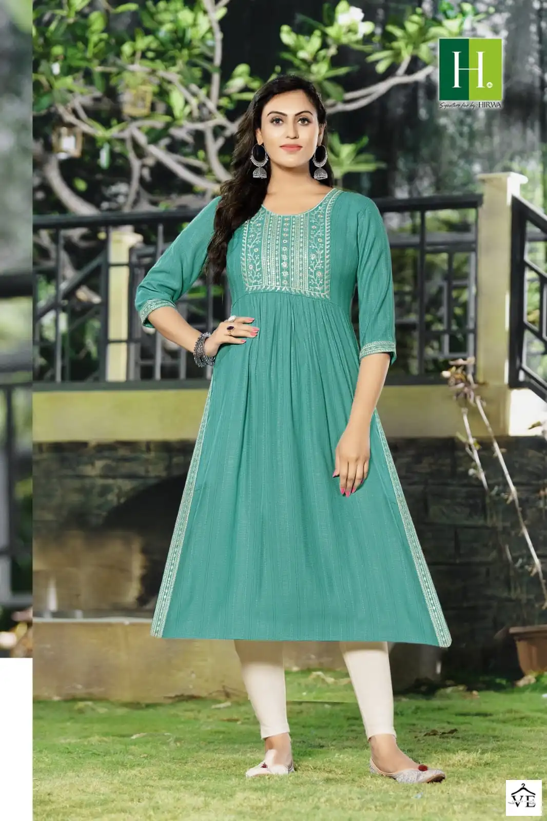 Hirwa Naira Self-Woven Fancy Viscose Rayon Wholesale Nyra Cut Kurti Catalog — Wholesale Kurtis, MPA wholesale from Surat - Gallery Image 4