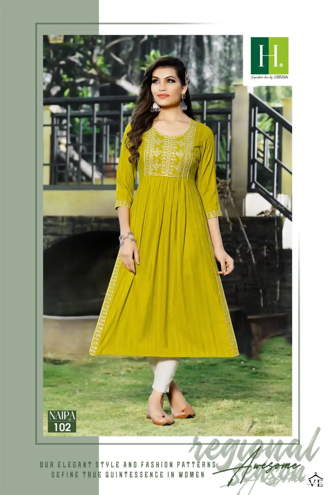 Hirwa Naira Self-Woven Fancy Viscose Rayon Wholesale Nyra Cut Kurti Catalog — Wholesale Kurtis, MPA wholesale from Surat - Gallery Image 5