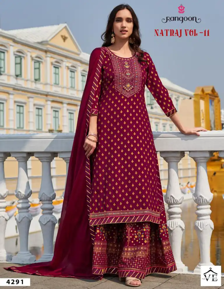Rangoon Natraj Vol-11 Heavy Rayon Wholesale Readymade Salwar Suit Catalog — Wholesale Salwar Suits, MPA wholesale from Surat — view 1