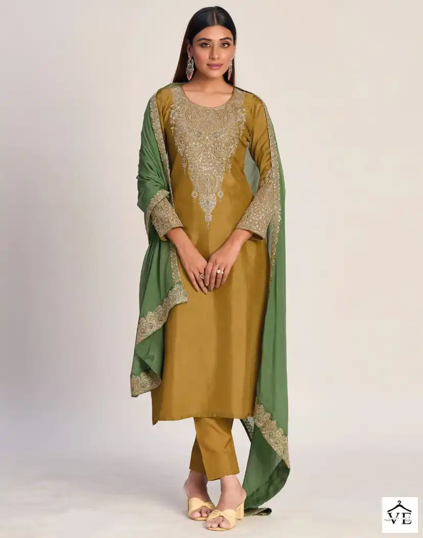 Cinderella Noreen Vol-2 Pure Green Silk Wholesale Salwar Suit Catalog — Wholesale Salwar Suits, MPA wholesale from Surat — view 1