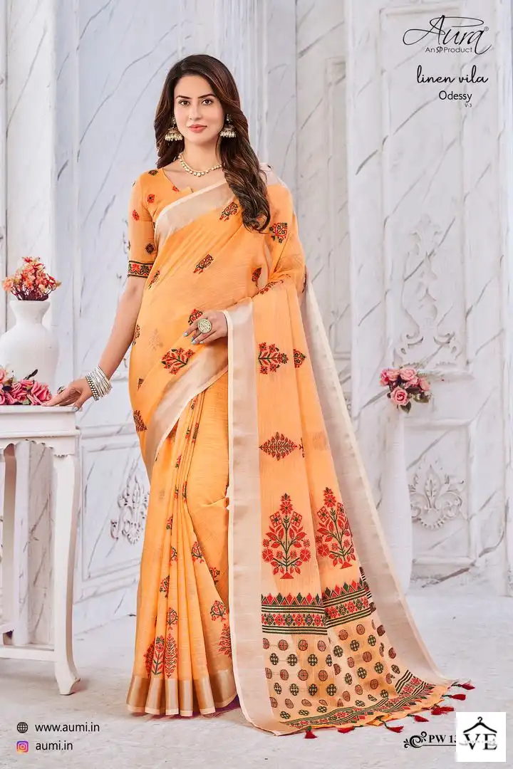 Aura Odessy V-3 Linen Wholesale Saree Catalog — Wholesale Sarees, MPA wholesale from Surat — view 2