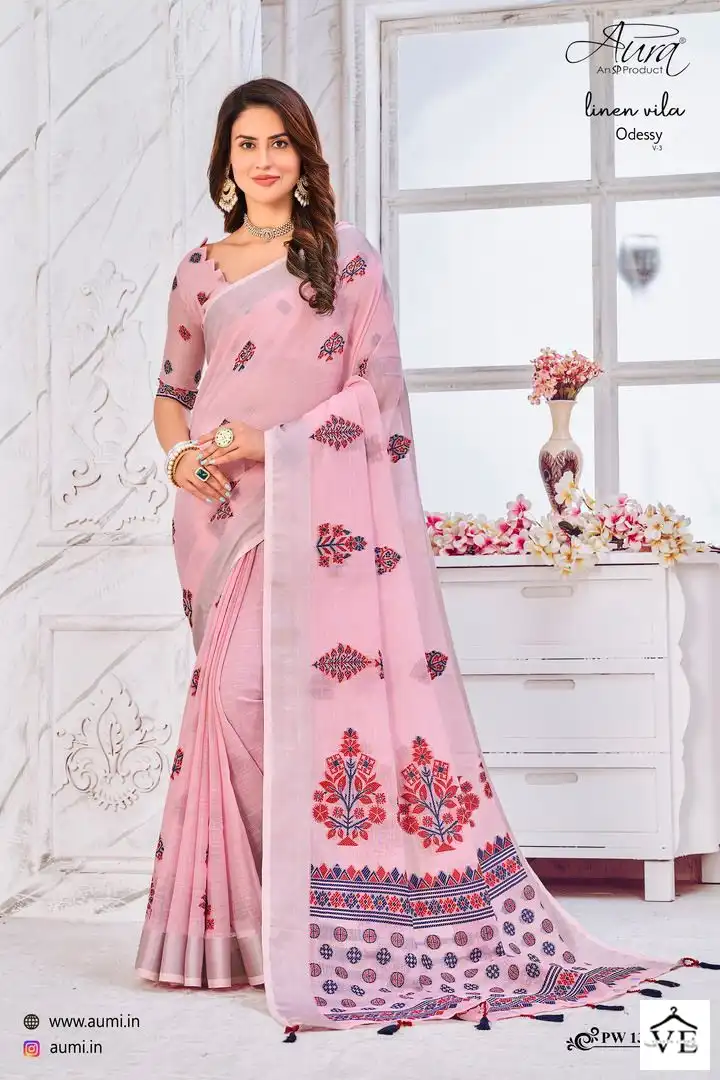 Aura Odessy V-3 Linen Wholesale Saree Catalog — Wholesale Sarees, MPA wholesale from Surat — view 4