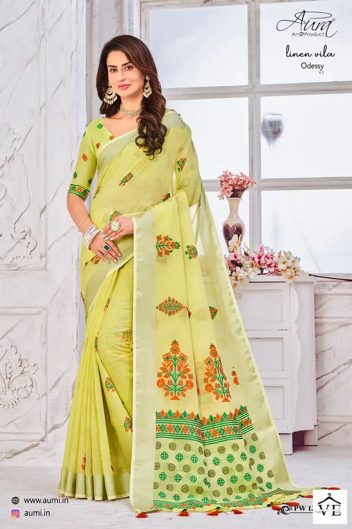 Aura Odessy V-3 Linen Wholesale Saree Catalog — Wholesale Sarees, MPA wholesale from Surat — view 5