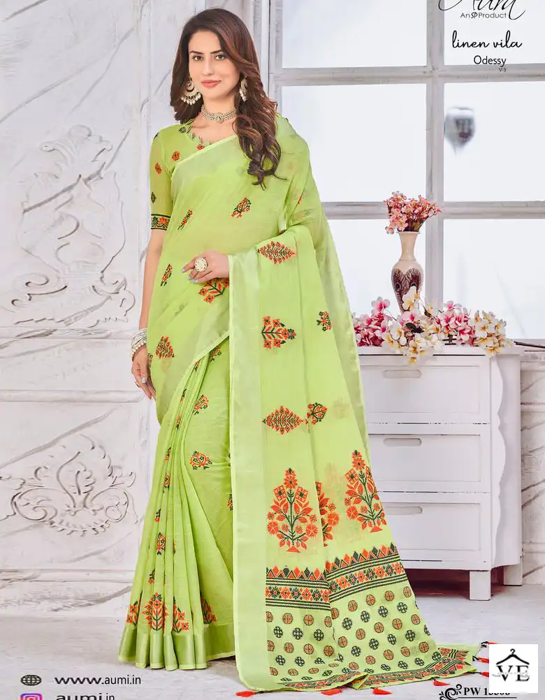 Aura Odessy V-3 Linen Wholesale Saree Catalog — Wholesale Sarees, MPA wholesale from Surat — view 1