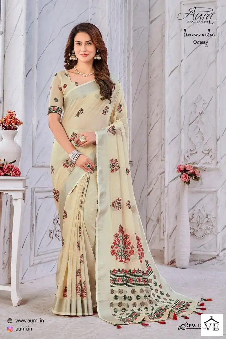 Aura Odessy V-3 Linen Wholesale Saree Catalog — Wholesale Sarees, MPA wholesale from Surat — view 6