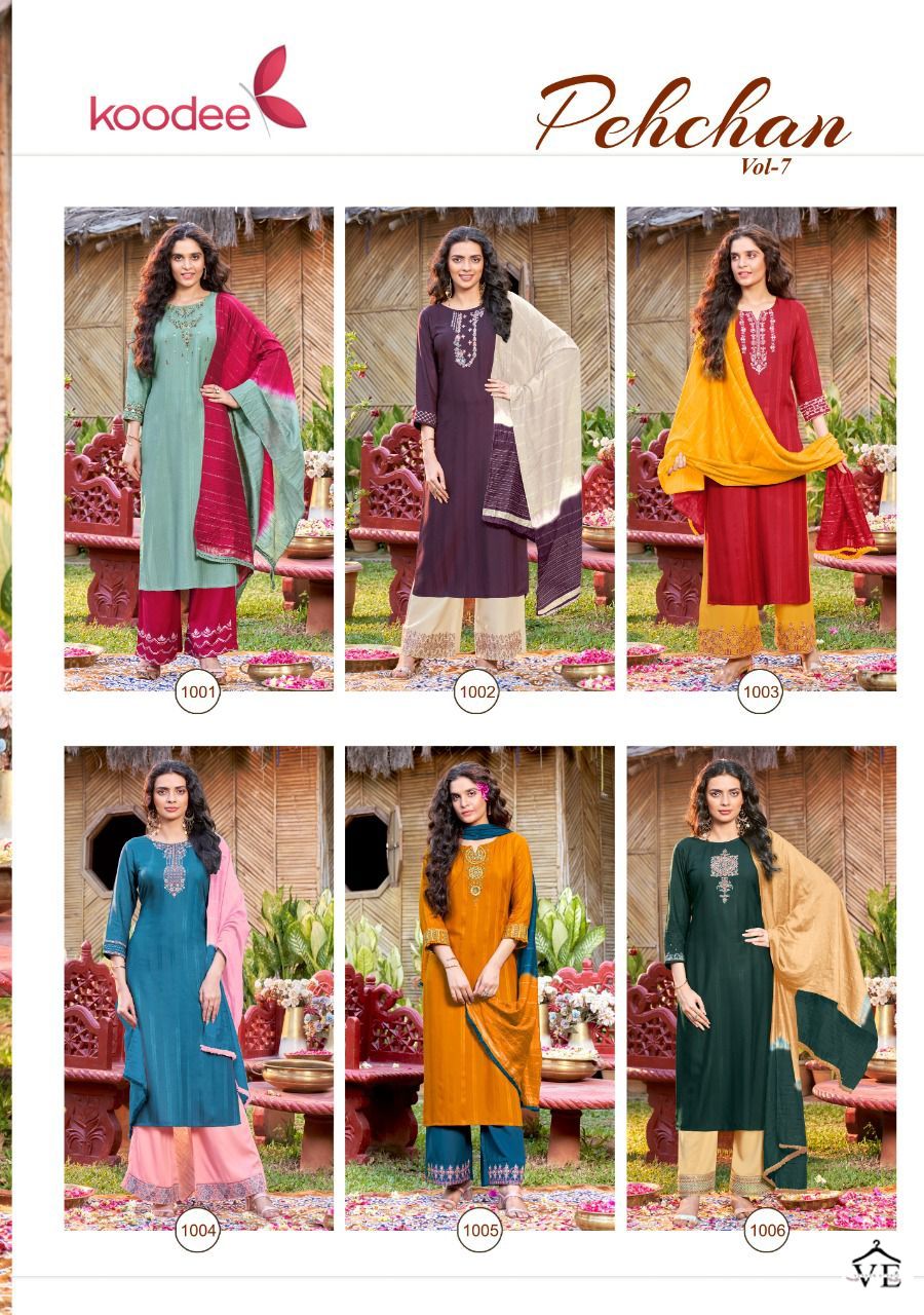 Koodee Pehchan Vol 7 Viscose Wholesale Readymade Salwar Suit Catalog — Wholesale Salwar Suits, MPA wholesale from Surat — view 7