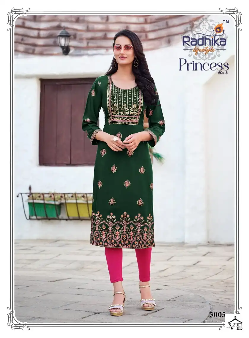 Radhika Princess Vol 3 Rayon Wholesale Kurti Catalog — Wholesale Kurtis, MPA wholesale from Surat - Gallery Image 9