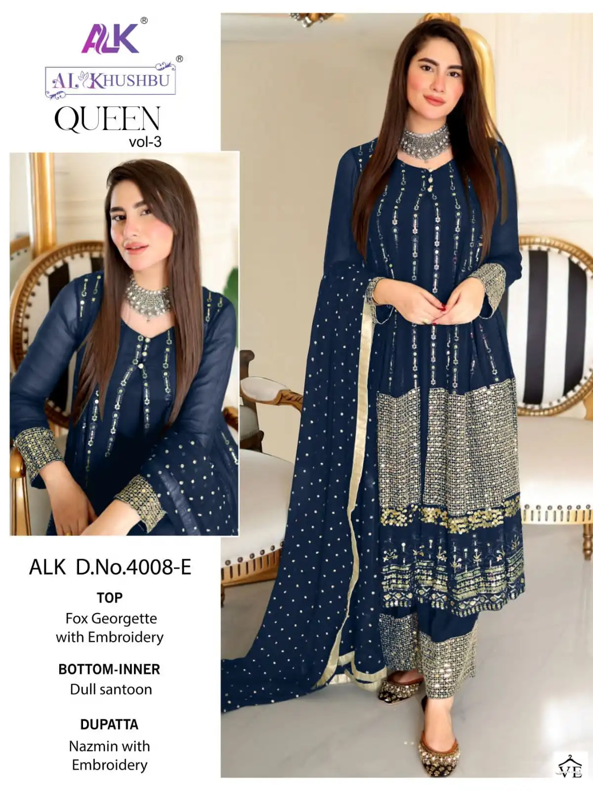 Al Khushbu Queen Vol 3 Georgette Wholesale Pakistani Salwar Kameez Catalog — Wholesale Salwar Suits, MPA wholesale from Surat - Gallery Image 3
