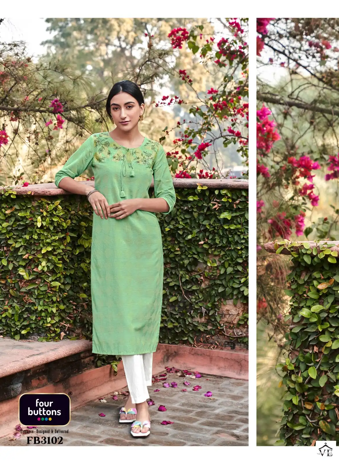 Four Buttons Raina Pure Cotton Wholesale Kurti Catalog — Wholesale Kurtis, MPA wholesale from Surat - Gallery Image 5
