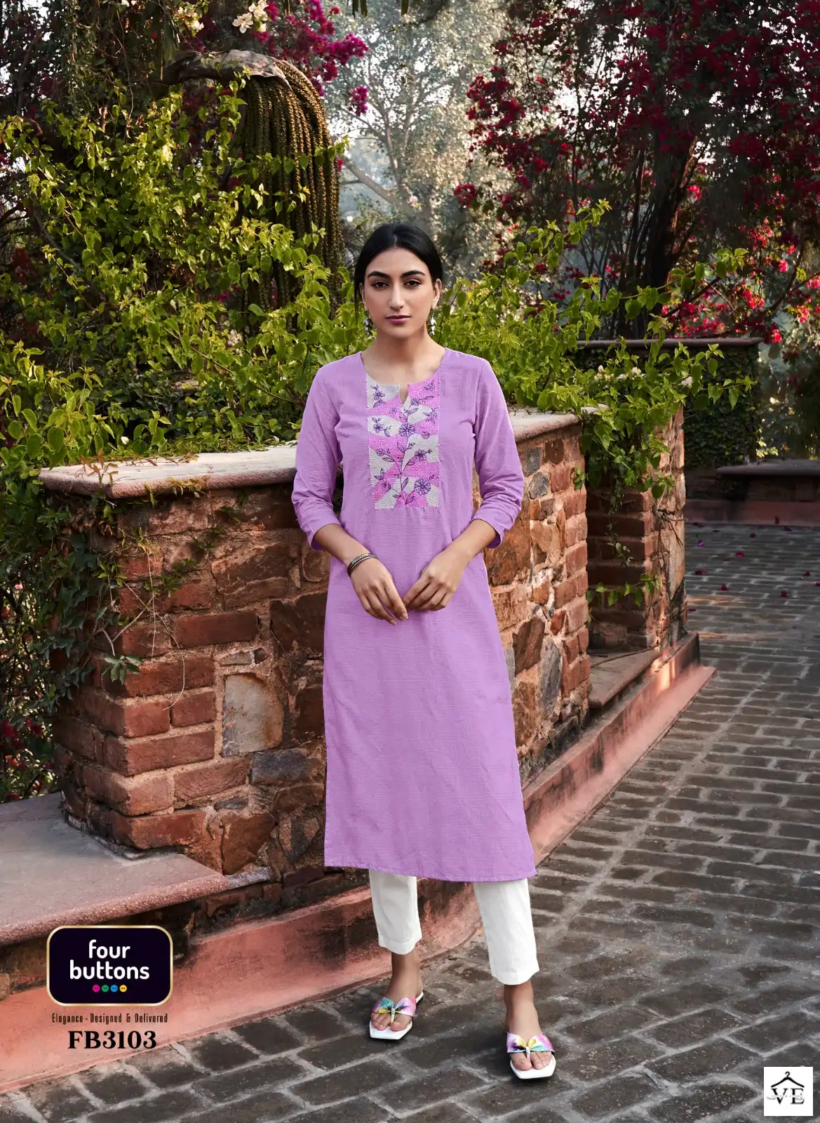 Four Buttons Raina Pure Cotton Wholesale Kurti Catalog — Wholesale Kurtis, MPA wholesale from Surat - Gallery Image 2