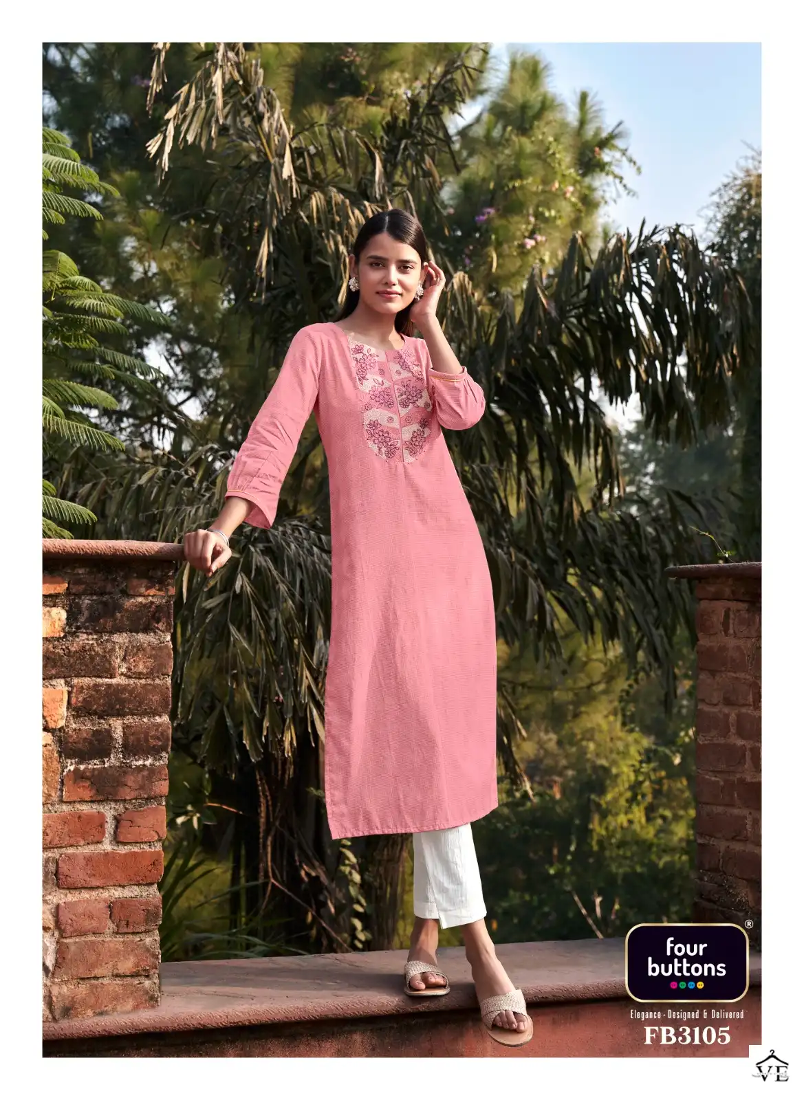 Four Buttons Raina Pure Cotton Wholesale Kurti Catalog — Wholesale Kurtis, MPA wholesale from Surat - Gallery Image 3