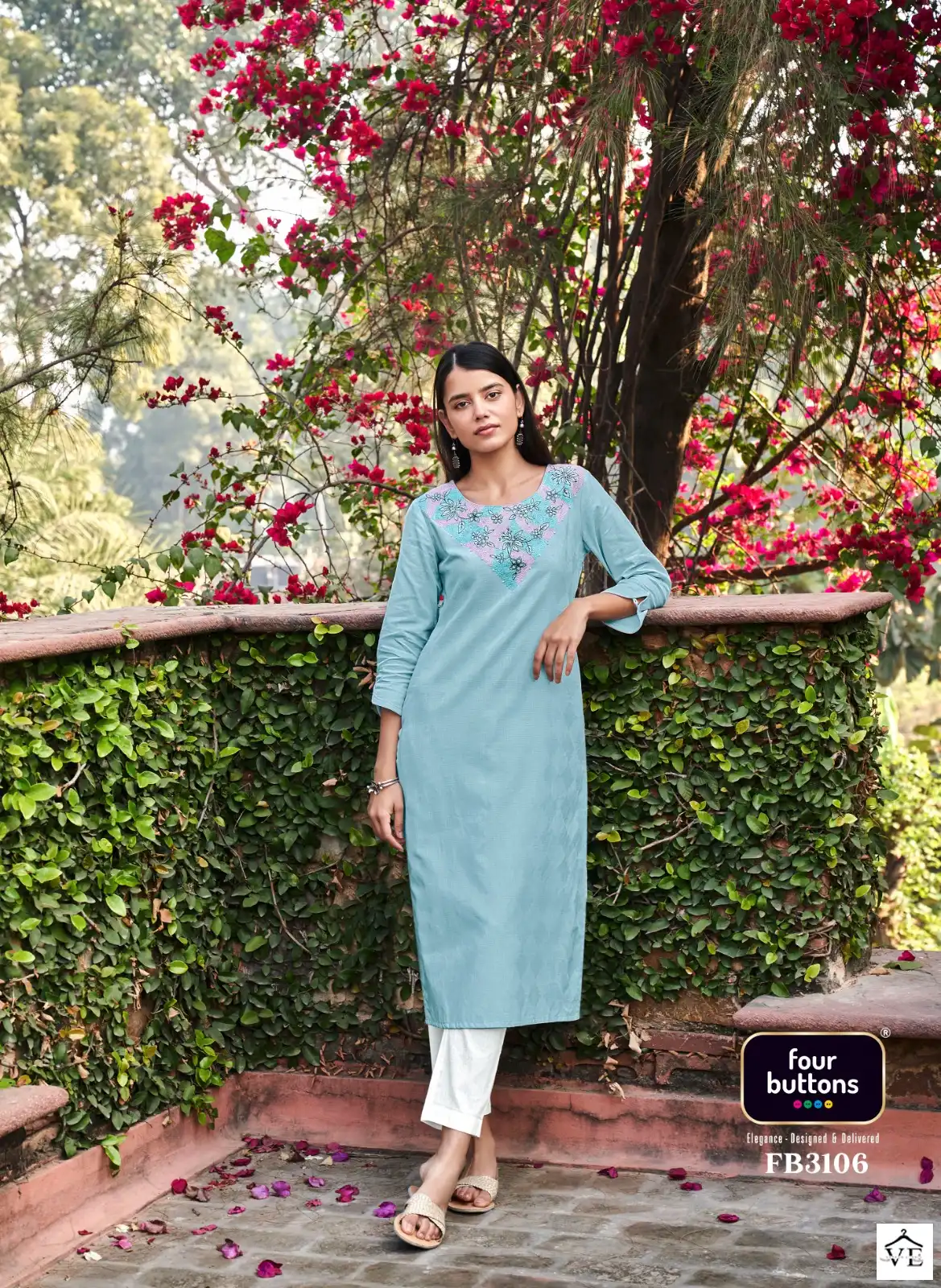 Four Buttons Raina Pure Cotton Wholesale Kurti Catalog — Wholesale Kurtis, MPA wholesale from Surat - Gallery Image 4