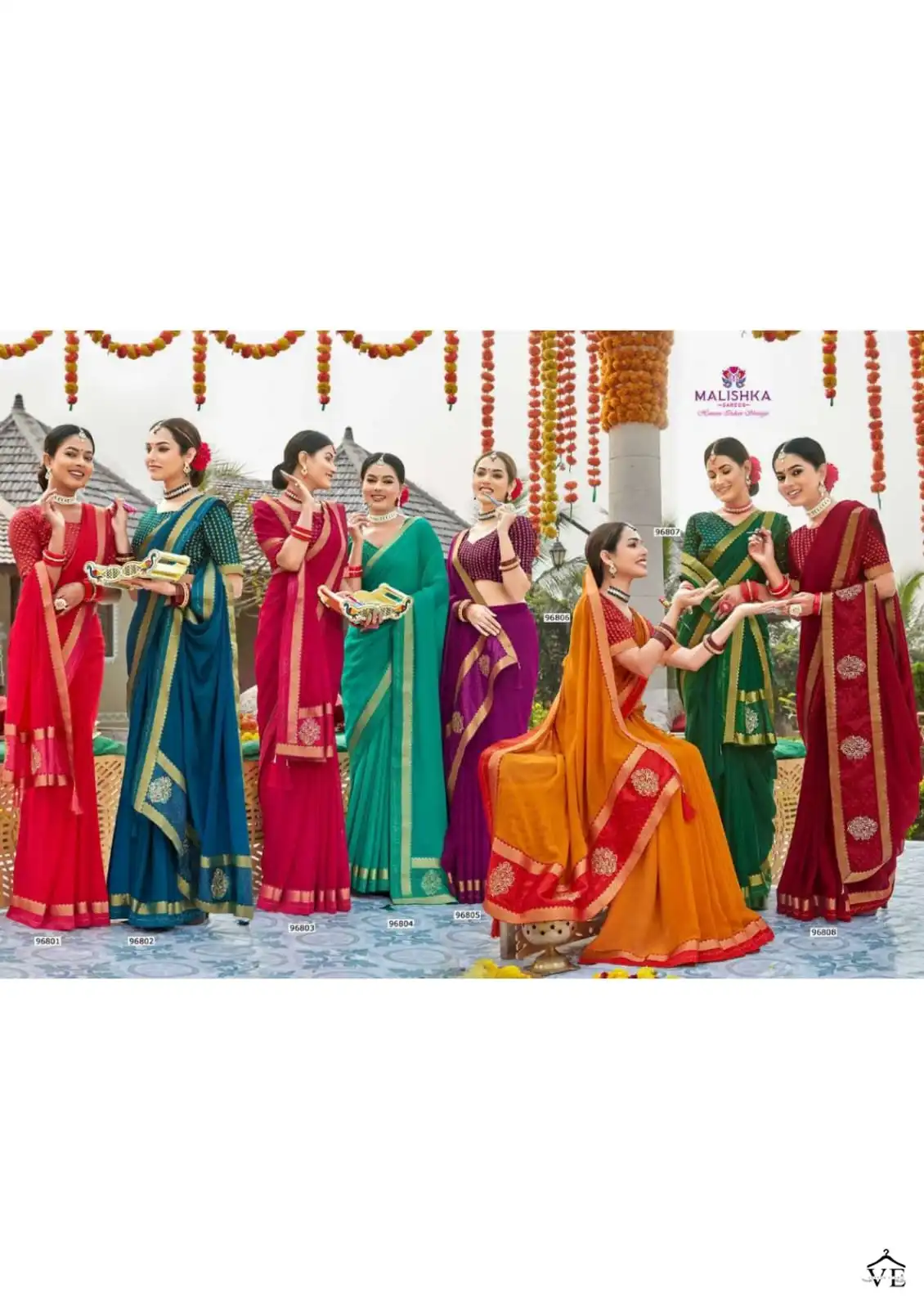Malishka Ratnika Zometto Dyed Wholesale Saree Catalog — Wholesale Sarees, MPA wholesale from Surat — view 9